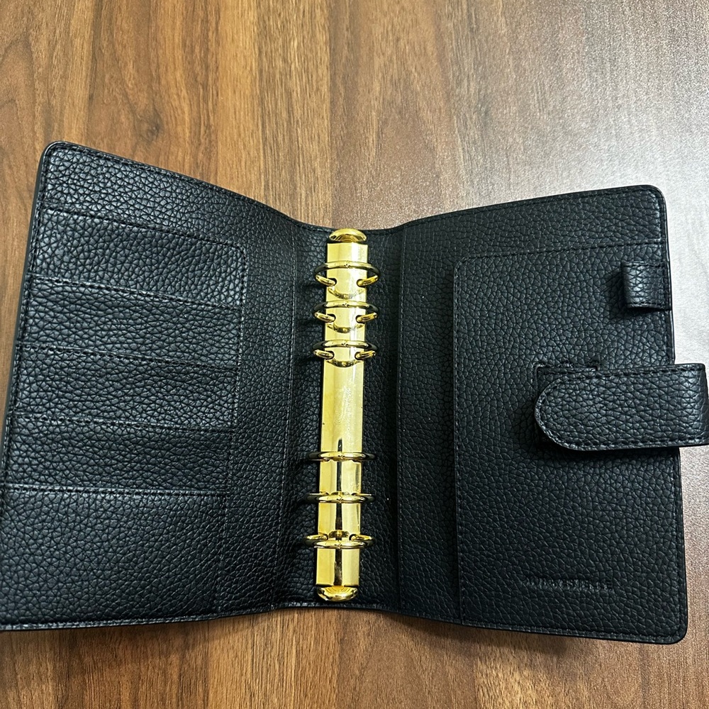Black Leather Organizer with Gold Accents